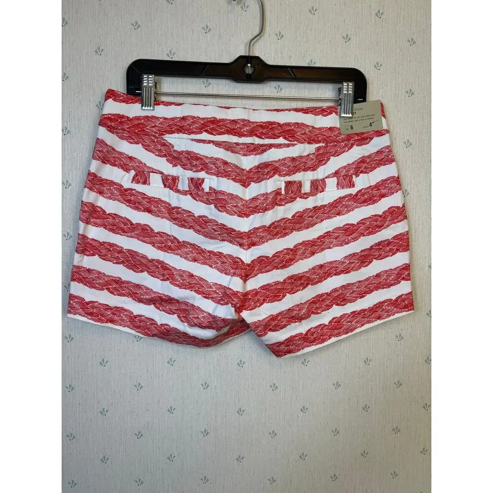 J Crew City Fit Stretch Chino Rope Print Shorts Size 6 Orange White Nautical NWT